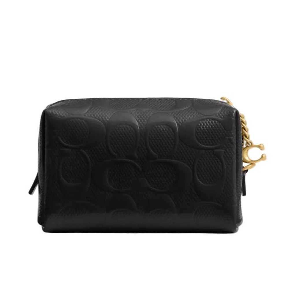 Coach Boxed Essential Mini Cosmetic Pouch Wristlet Black Signature Leather NWT - Picture 6 of 8